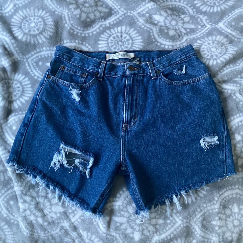 Distressed High Rise Vintage Style Denim Shorts
